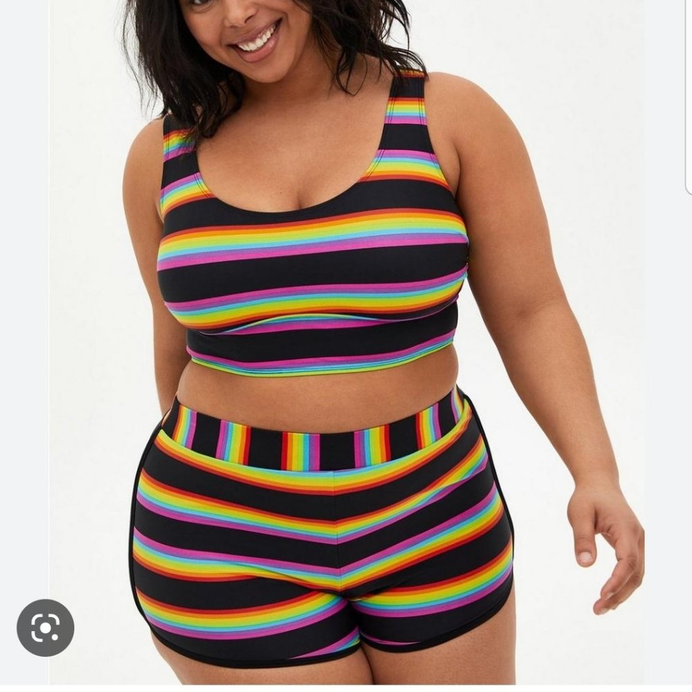 Torrid Wireless Scoop Bikini Top Rainbow Stripe